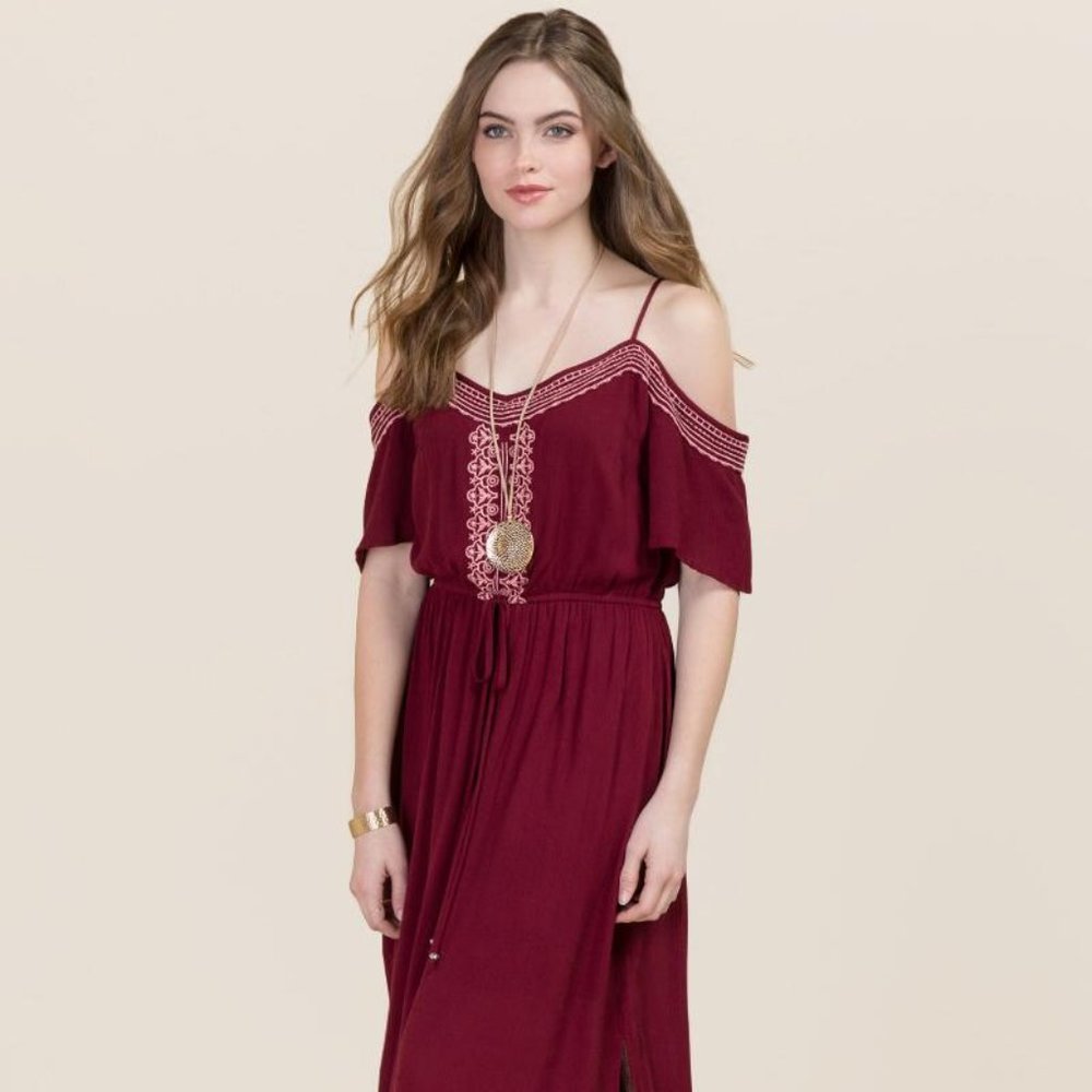 Miami Embroidered Maxi Crinkle Boho Dress Medium